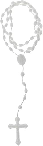 Hehglng Weiße Kunststoff-Rosenkranz-Perlen, leuchtende Halsketten, Katholizismus, Gebet, religiöser Schmuck, Kreuz-Halskette für Damen, Kreuz-Halskette für Herren, Damenkette, Schmuck