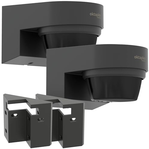 Oktaplex 2er Set Eva Bewegungsmelder Aussen mit Eckwandhalterung anthrazit | 240 Grad 12m PIR-Sensor Aufputz IP65 Wand Bewegungssensor