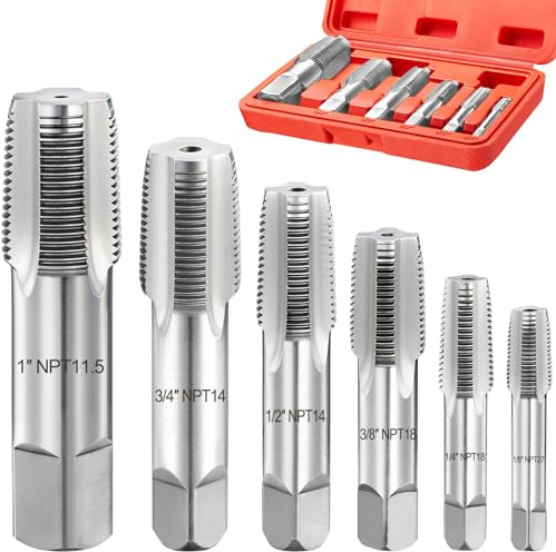Toolwiz 6Pcs NPT Pipe Tap Set, 1, 3/4, 1/2, 3/8, 1/4, 1/8