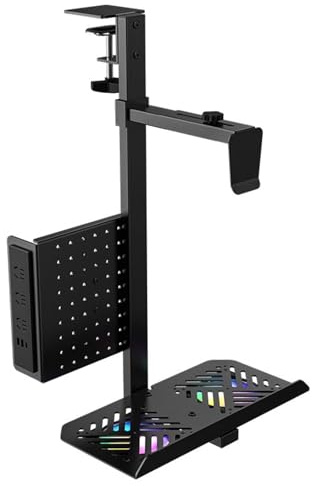 PC Mount, Adjustable Under Desk Clamp-On Computer Case Holder with Cooling Fans, Supports Up To 15kg, Height & Width Adjustable, Fits Most Computer Towers