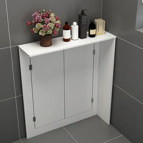 Cache Radiateur en PVC avec Étagère de Rangement Supérieure, Protection a 3 Côtés pour Cacher les Tuyaux D'eau et les Radiateurs(90 * 90 * 15cm)