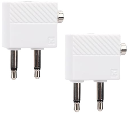 Jectse Flugzeug-Kopfhörer-Adapter, Dual 3,5 Mm Stecker auf 3,5 Mm Buchse, Klarer Klang, Metallanschlüsse, Kompakt und Praktisch für Kopfhörer, Weiß, Paare und Backup (2 Stücke)