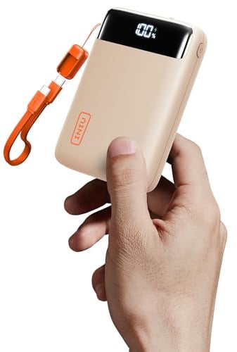 INIU Power Bank, Smallest 20000mAh 22.5W Fast Charging Portable Charger | Detachable USB C Cable, Flight-Safe, Travel Essential, External Phone Battery Pack for iPhone 17 Samsung S26 Xiaomi, Beige