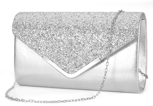 HTTDSLF Clutch Für Hochzeit Kettentasche, Elegant Abendtasche Brauttasche Umschlag Clutch, Glitzer Abendtasche, Umhängetasche, Schultertaschen für Hochzeit Party Freizeit Date Abschlussball