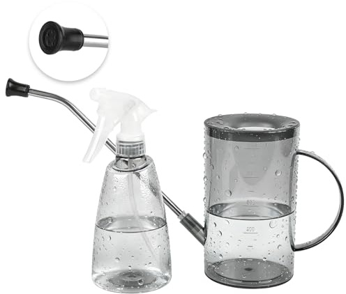 BigKing Regadera transparente gris espacial con caño largo, botella pulverizadora de 500 ml, regadera para plantas de interior, cabezal pulverizador extraíble, para regar plantas, altura: 17 cm, peso