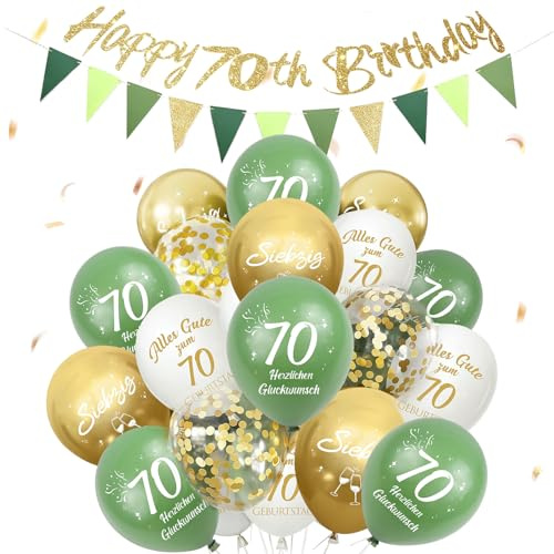 34 Stück Deko 70. Geburtstags Mann Frauen, Luftballons 70 Jahre Geburtstag | 70. Salbeigrüne Gold Geburtstagsdeko, Happy 70th Birthday Ballons, Geburtstagsfeiern Deko