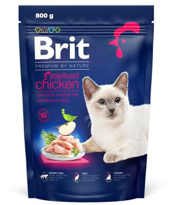 Brit Premium Trockenfutter mit Huhn für sterilisierte Katzen, 800 g | optimiert für sterilisierte Katzen, mit Huhn, leicht verdaulich, unterstützt Harnwege & pH-Balance, gut für Haut & Fell