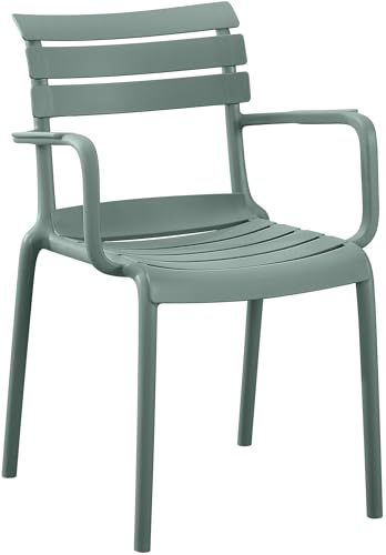 CLP Gartenstuhl stapelbar mit Armlehnen Joliya, Stapelstuhl Kunststoff wetterfest UV-beständig, Outdoorstuhl bis 150 kg belastbar - Farbe Oliv