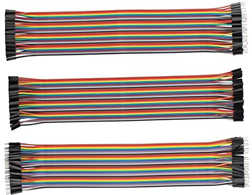 HALJIA 120pcs 30CM 12Inch Multicolored Jumper Wire 40pin Male to Female, 40pin Male to Male, 40pin Female to Female Breadboard Jumper Wires Ribbon Cables Kit