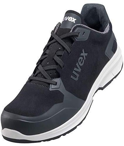 Uvex 1 Sport S3 ESD Sicherheitsschuhe für Herren - Bequeme & Atmungsaktive Arbeitsschuhe für Männer - Leichte & Ergonomische Halbschuhe Velours ,Schwarz,48 EU