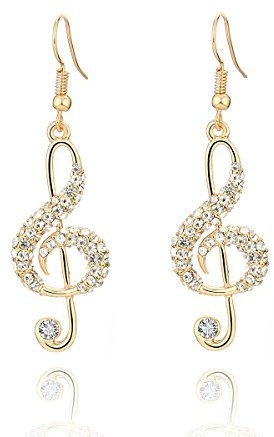 Baumelnder Ohrring für Frauen, Musiknoten-Ohrring, Mädchen, Gold- und Silberohrringe mit Zirkonia-Kristall, Edelstahl-Haken-Ohrring, Kristall, Zirkonia