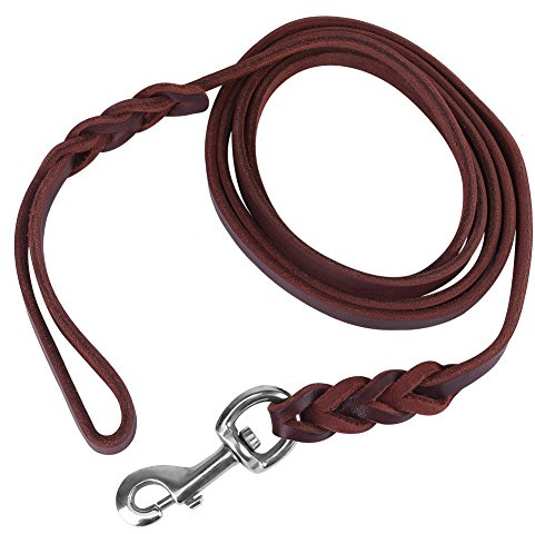 Fdit Brown Leather Dog Lead 7/6/5 Feet Belt Leather Rope Walking Running for Pets (1.6 m)