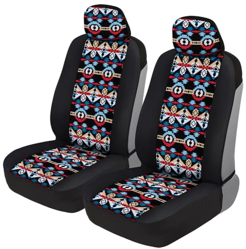 BDK Two Tone Pattern Car Seat Covers - Sideless Chic Style - Soft & Flexible Polyester (Aztec Pattern)