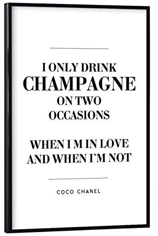 artboxONE Poster mit schwarzem Rahmen 60x40 cm Schwarzweiß Champagne Quote - Bild Coco Chanel