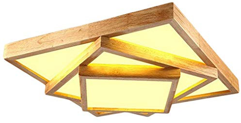 LANMOU Holzlampe LED Deckenleuchte Dimmbar mit Fernbedienung Holz Deckenlampe Quadratische Wohnzimmerlichter Schlafzimmerleuchte Esszimmerlampe Helligkeit und Lichtfarbe Einstellbar,72w