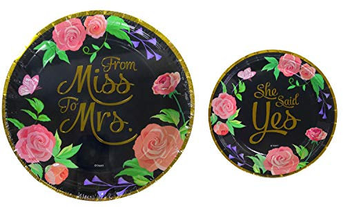 Oojami 9 Inch & 7 Inch Paper Plates Ideal for Birthday, Party, Retirement, Gender Reveal Disposable Dinner and Dessert Plates (Miss to Mrs - Black)