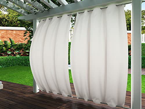 Clothink Outdoor Vorhänge Wasserfest Sonnenschutz Winddicht Rostfrei Schnelltrocknend mit Ösen für Terrasse Garten Balkon Familienhaushalte einfache Montage farbecht haltbar(132x245cm,1Stück,GrauWeiß)