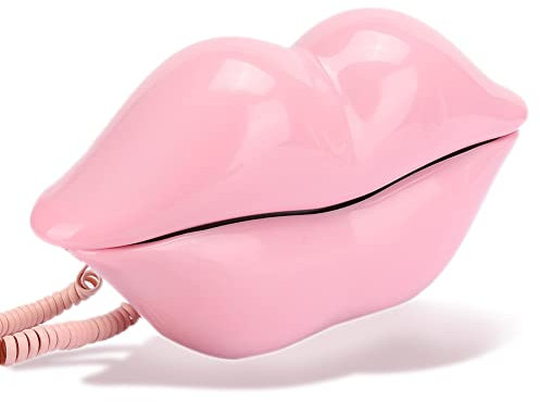 Landline Phone, European Style Telephone Fashionable Lips Shape Desktop Landline Phone for Home, Hotel, etc.(Pink)