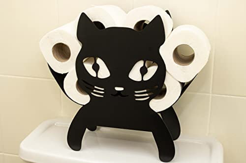HomeZone Novelty Black Cat Toilet Roll Holder Metal Bathroom Kitty Kitten bathroom decor Loo Roll Stand Storage Wall Mounted Free Standing black toilet roll holder bathroom accessories