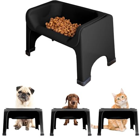 The Fluff Trough Elevated Dog and Cat Bowl Feeding System with Silicone Bowl for Small to Medium Pets - Vet Approved, Food Safe, Non-Toxic, Dishwasher Safe, Perfect for Flat-Faced Pets, Black