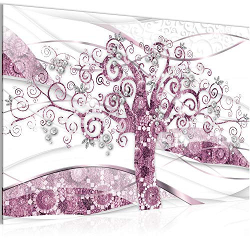 Runa Art Bild Klimt Baum des Lebens Modern Wandbilder Wohnzimmer Schlafzimmer 1 Teilig - Made In Germany - Lebensbaum Rosa Grau Flur 027515b