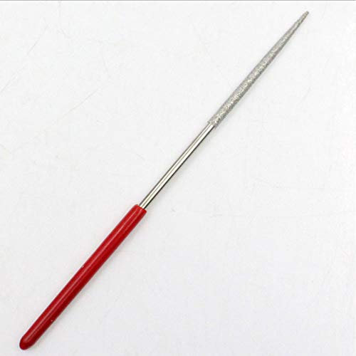 1 lima de agujas redonda de diamante de 3 mm x 140 mm, grano 150, para metal, vidrio, piedra, color rojo