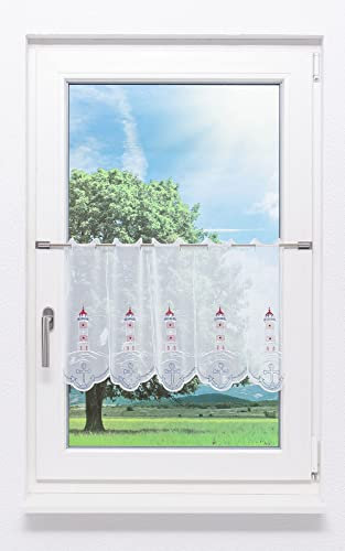 Plauener Spitze Scheibengardine Leuchtturm (Bx H) 130.40cm * 40cm Blau/rot-blau