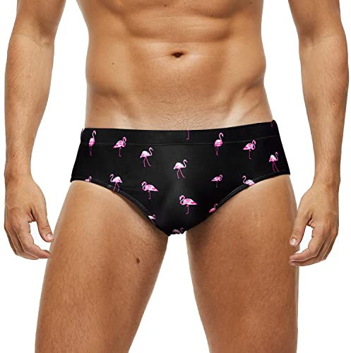Arcweg Maillot de Bain Homme Slip Doublure avec Rembourré Souple Amovible Cordon de Serrage Réglable Confortable Petit Flamant Rose S(EU)