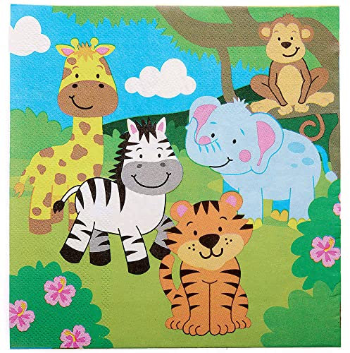 Baker Ross FX103 Dschungeltiere Serviette - 20 Stück, Bedruckte Papierservietten für den Kindergeburtstag