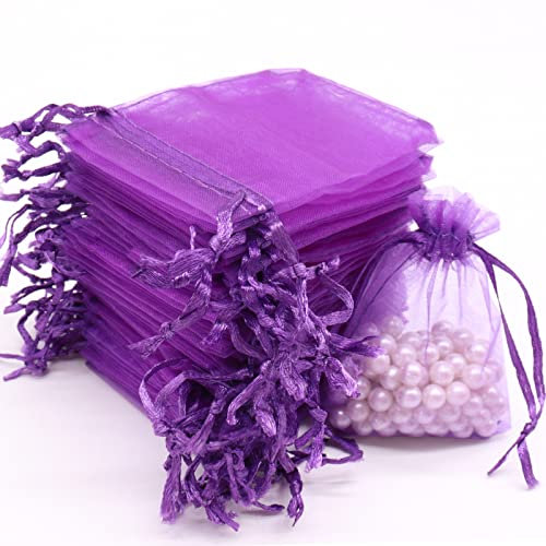 Leeyunbee 100 Stück Lila Organzasäckchen 7 x 9 cm Organzabeutel, Säckchen Geschenk Schmuck Hochzeit Bonbonsbeutel Für Festival Party und Hochzeit, Satin-Kordelzug