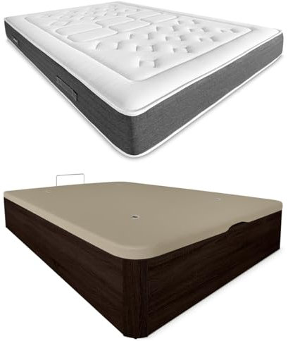 DUÉRMETE ONLINE - Pack Colchón Viscoelástico Bio Nature Grosor 24 cm con Canapé Madera Abatible Gran Capacidad Color Wengue, 90 x 190 cm