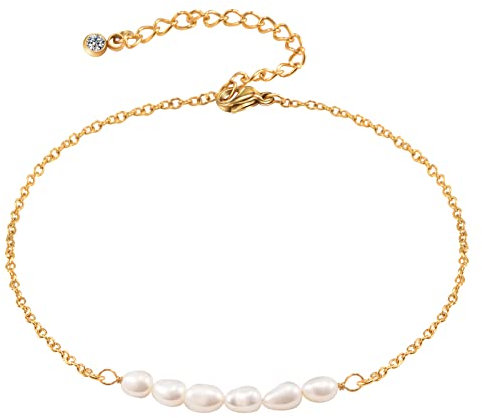 CheersLife Damen Fußkettchen Edelstahl Perle Fußkettchen Frauen Geburtstag Jahrestag Hochzeit Schmuck Geschenk(Gold)