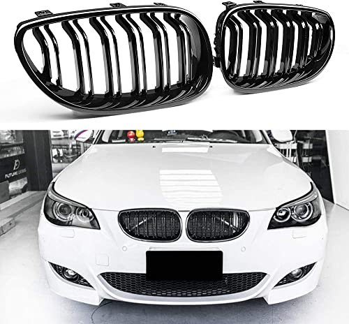 YIUBCZOQI E60 E61 Nieren Schwarz Front Nieren Kühlergrill für BMW 5er E60 E61 M5 Grill Schwarz Glänzend Doppel-Lamellen Grill 2003-2009
