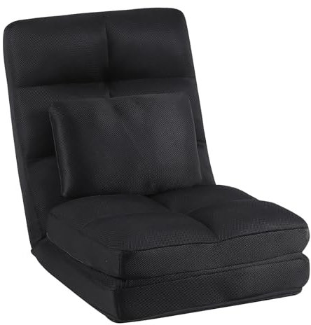 Urnodel Indoor Chaiselongue Sofa, Bodenstuhl mit Rückenstütze für Erwachsene, 14 Winkeleinstellung, Liegestuhl, klappbare Bodenliege mit Kissen, 8823 (schwarz)