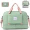FIORETTO Foldable Weekend Bag Overnight Hospital Bag with Shoes Compartment & Wet Pocket, Water Resistant Gym Duffle Bag for Travel Holdall for Women Men Green&Pink