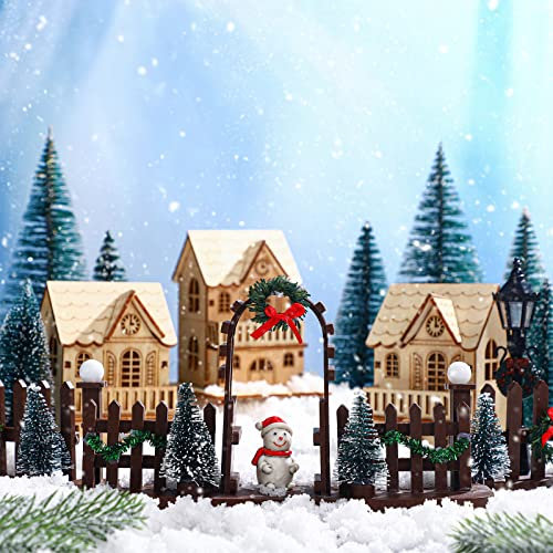5 Stück Weihnachtsdorf Dekorative Zäune Eingangstor Beleuchtete Figur Weihnachten Kranz Baum Lattenzaun Schnee Zubehör für Dorf Sammlungen Schneezaun Figur (Braune Serie)