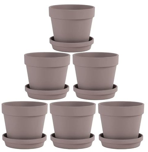 Fcacti 6 Pack 4.5 Inch Grey Terra Cotta Pots with Saucer, Clay Pots with Drainage Hole, Clay Planters Pots for Indoor/Outdoor Plants, Succulent, Cactus Clay Flower Pots