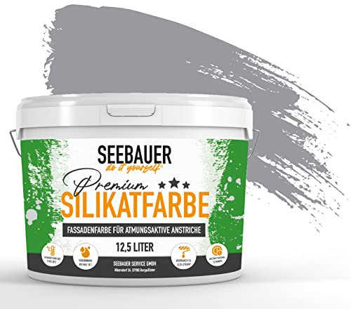 SEEBAUER diy Silikat-Fassadenfarbe Grau 10L für Außen (No. 227 Fossil Sense) Atmungsaktive Mineralfarbe für Fassaden - Geeignet für Putz, Mauerwerk und Beton