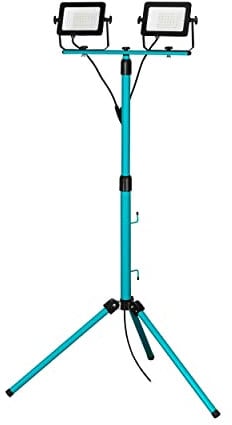 EGLO Baustrahler LED mit Stativ, Arbeitsleuchte höhenverstellbar aus Aluminium und Kunststoff, Arbeitsscheinwerfer 2-fach in türkis und schwarz, Werkstattlampe schwenkbar, IP65, neutralweiß, 4900lm