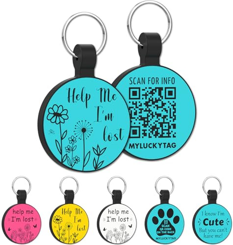MYLUCKYTAG QR Code Silicone Pet ID - Engraved Dog & Cat Tag, Digital, Durable, Quiet, Online Pet Profile & Location Alert Email