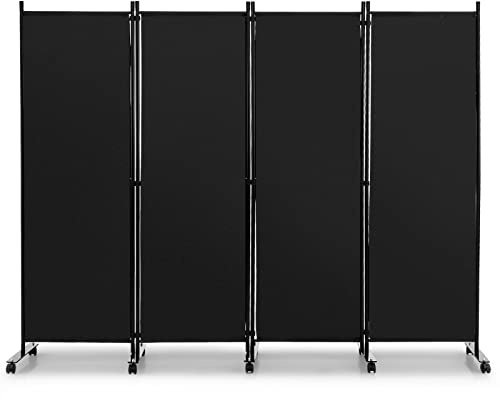 COSTWAY Separé Divisorio Interno 3/4/6 Ante (Nero, 4 Pannelli con Ruote) | Paravento con Telaio Robusto e Tessuto Resistente, Pannelli Divisori per Ambiente da Ufficio, Salotto e Camera da Letto