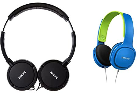Casque Philips SHL5005/00 - Son d'excellente qualité, Coussinets en Cuir à Isolation phonique, Micro, Casque pour Enfant, Bleu/Vert