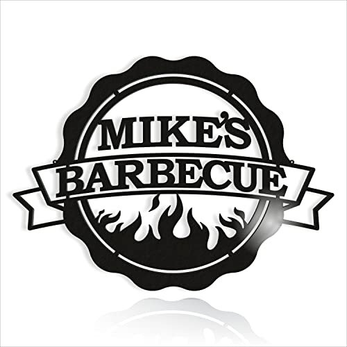 FranJohnsonHouse Personalisierter Name Papa's Grill BBQ Zeichen Grillen Kunst Wand-Dekor Wanddekoration Vater Einweihungs Geschenk Wandschild (37cm x 27cm, Design 1)