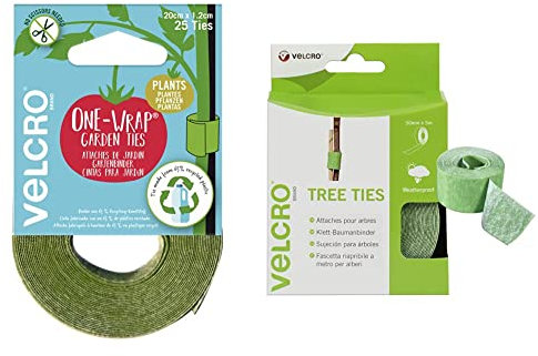 VELCRO 25 1WRAP PLANTTIE 1.2X20CM & Brand ONE-WRAP Plant Ties Tape, 12mm x 5m, Green - Reusable, Plant-Friendly Secure Solution for Tree Ties Straps, Plant Clips, VEL-EC60202,Package May Vary