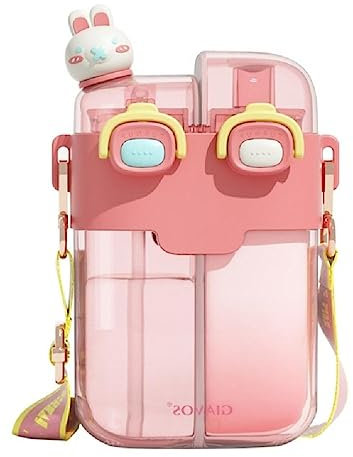 Botella ecológica con compartimentos dobles para botella de agua lindo animado regalo para niños y adultos botella de plástico