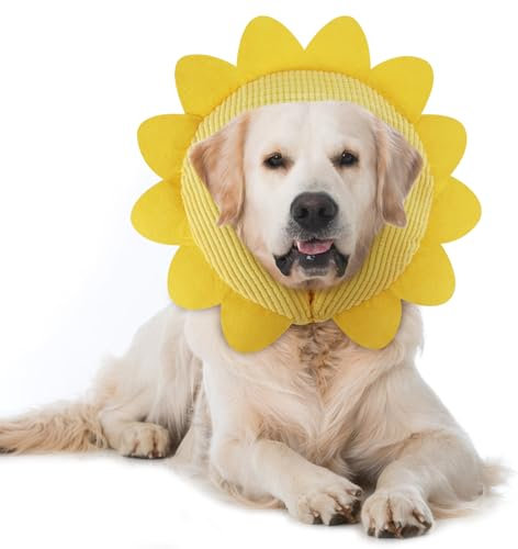 IEUUMLER Collerette Souple Chien Gonflable, Protection Réglable Collier de Favoriser la Récupération pour Chien Chats Anti Lechage & Morsure EU004 (Sunflower, S)
