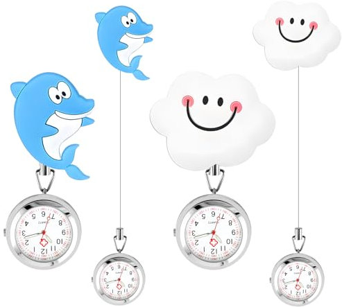 Editbar 2 Stück Krankenschwester Uhr Uhren, Schwesternuhr mit Clip, Quarzuhr Krankenschwesteruhr mit Pin/Clip, Krankenschwester Taschenuhr für Doktor Damen Pfleger Abschluss (weiße Wolke + Wal)