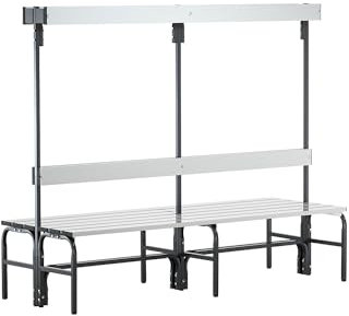 Sypro | Umkleidebank aus Edelstahl | HxT 1650 x 725 mm | Länge 1500 mm | 12 Haken | anthrazit