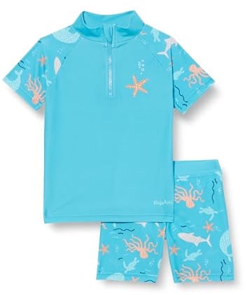 Playshoes Unisex Kinder UV-Schutz Bade-Set zweiteilig Schwimmshirt Badeshorts Badebekleidung, Meerestiere, 122/128
