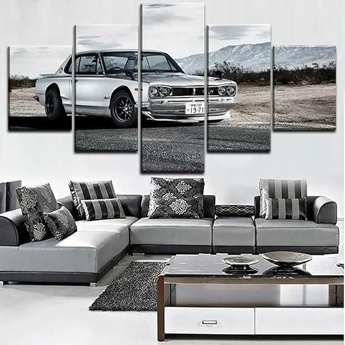 WAGYU 5 teilige leinwandbilder Oldtimer-Poster Kunstdrucke 5 Teilig Vlies Leinwandbild,Wandkunst 5 stück Leinwand Bilder,Wohnzimmer Schlafzimmer Wand Dekoration,mit rahmen xxl bilder 200x100cm